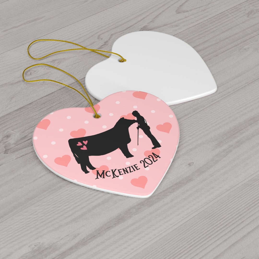 Livestock Valentine's Day Ornament, Personalized Show Cow Ornament, Cow
