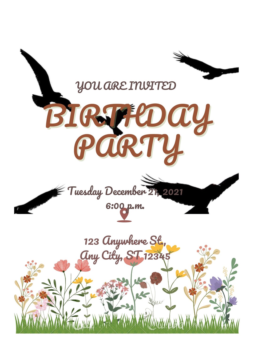 Editable Digital Birthday Invitation Card in Birds and Flowers Etsy