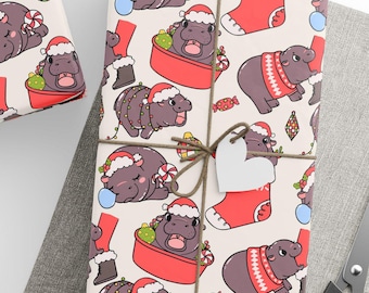Hippo Christmas Wrapping Paper Pygmy Hippo Christmas Gifts Hippo Lovers Grandkids Wrapping Paper Cute Christmas Wrap Hippopotamus Gift Wrap