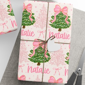 Personalized Pink Christmas Gift Wrapping Paper Rolls Girl Coquette Christmas Gift Wrap With Name Holiday Gift Wrap Custom Wrapping Paper