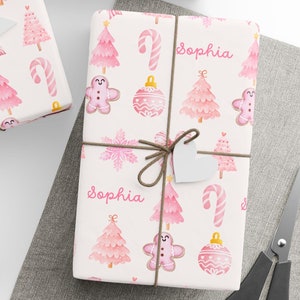 Personalized Pink Christmas Wrapping Paper Rolls Coquette Christmas Gift Wrap With Name Holiday Gift Wrap Personalized Wrapping Paper