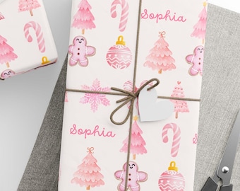 Personalized Pink Christmas Wrapping Paper Rolls Coquette Christmas Gift Wrap With Name Holiday Gift Wrap Personalized Wrapping Paper