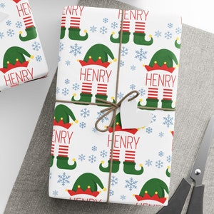 Custom Christmas Wrapping Paper for Children Personalized Elf Wrapping Paper With Name Unique Gift Wrap Children Holiday Gift Wrap With Name 画像 1