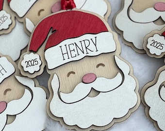 Personalized Santa Ornament Santa Christmas Ornaments Name Ornament for Grandkids Wood Name Ornament Christmas Name Tag Stocking Tags