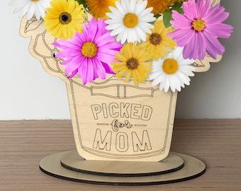 Wooden Flower Holder Picked for Mom Dandelion Holder Mother’s Day Gift From Kids Flowers for Mommy Flowers for Grandma Custom Flower Stand