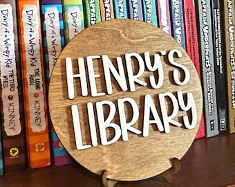 Custom Library Sign Personalized Library Sign With Name Kids Bookshelf Sign Bookish Decor Gift for Book Lover Book Nook Sign Bookcase Sign