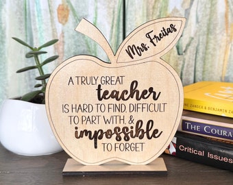 Teacher Apple Sign Teacher Teacher Appreciation Week Teacher Retirement Gift Keepsake End of Year Teacher Engraved Personalized Teacher Gift