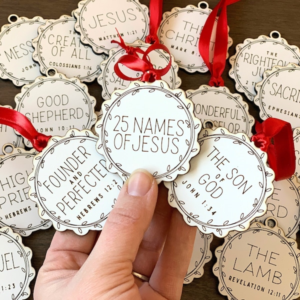 25 Names of Jesus Ornaments Religious Advent Calendar Christian Christmas Tree Scripture Ornaments Biblical Countdown to Christmas