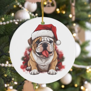 Bulldog Christmas Ornament Personalized Dog&#39;s First Christmas Ornament Cute Bulldog Christmas Santa Hat Ornament Bulldog Christmas Gift Idea
