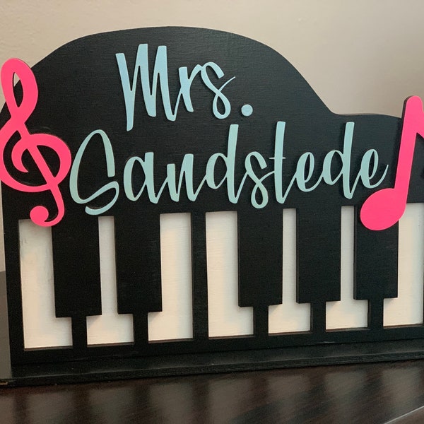 Personalized Music Teacher Piano 3D Wood Sign | Music Teacher Appreciation Gift | Piano Teacher Name Plate | Music Classroom Decor