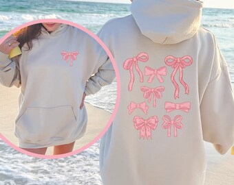 Coquette Hoodie Pink Bow Sweatshirt for Women Blush Bow Hoodie Cute Coquette Top Coquette Aesthetic Balletcore Hoodie Bow Pocket Print