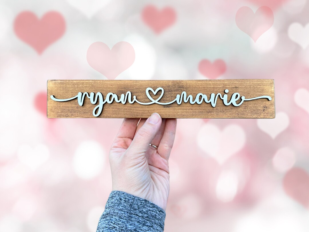 Couples Name Sign 3D Personalized Wood Sign With Heart Farm House Decor ...