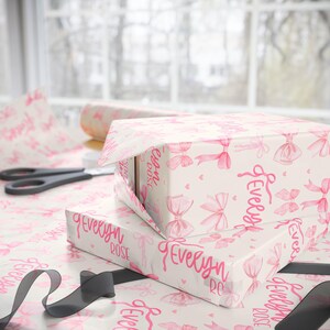 Custom Gift Wrap for Girl Wrapping Paper Pink Bows Birthday Decorations Coquette Birthday Gift Wrap Name Wrapping Paper Girl Birthday Party image 6