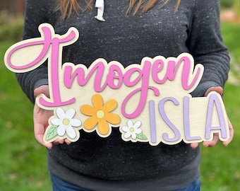 Wooden Name Sign for Nursery Girl Decor Name Sign With Flowers Custom Name Wall Art For Nursery Gift for New Baby New Mom Gift Baby Shower