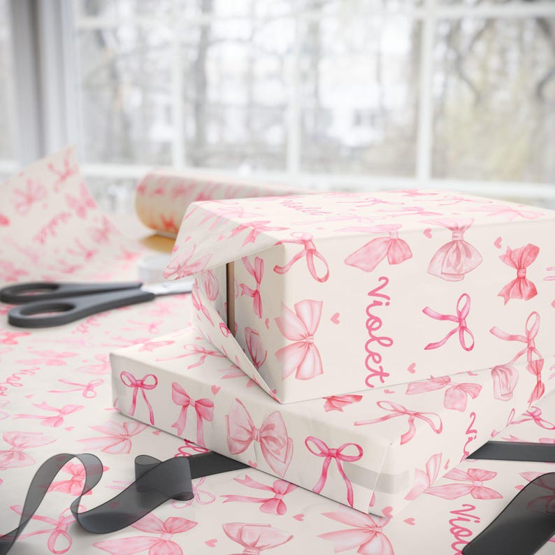 Custom Wrapping Paper with Name Girly Gift Wrap Coquette Birthday Gift Wrap Personalized Pink Bows Wrapping Paper Girly Birthday Supplies image 5