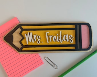 Custom Teacher Pencil Wood Sign | Personalized Teacher Appreciation Gift