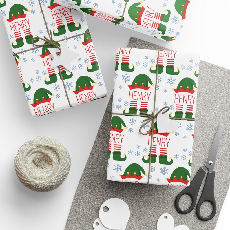 Custom Christmas Wrapping Paper for Children Personalized Elf Wrapping Paper With Name Unique Gift Wrap Children Holiday Gift Wrap With Name 画像 1