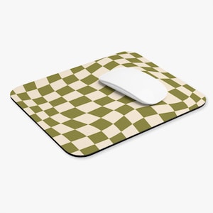 Olive Green Checkered Mousepad Retro Mousepad Wavy Checker Decor Retro Office Decor Checkered Office Accessories Retro Aesthetic Dorm Decor