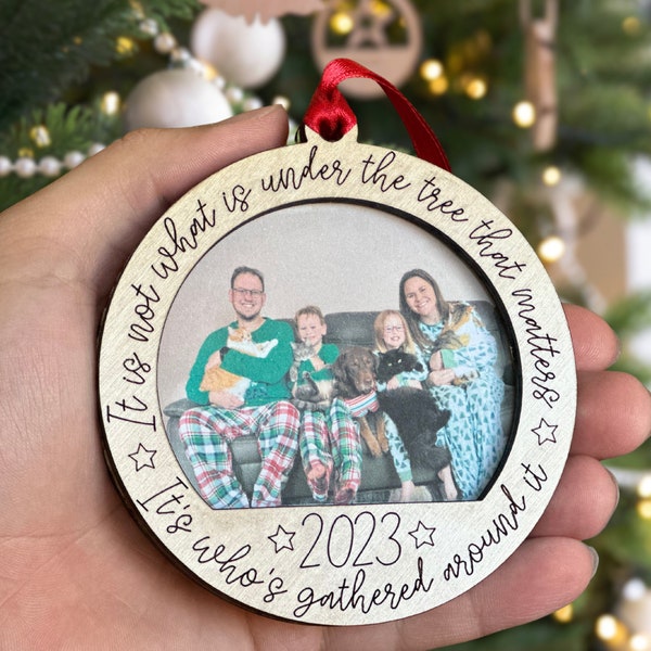 Family Photo Ornament 2023 Photo Frame Ornament Family Picture Ornament 2023 Family Christmas Ornament 2023 Wood Engraved Ornament