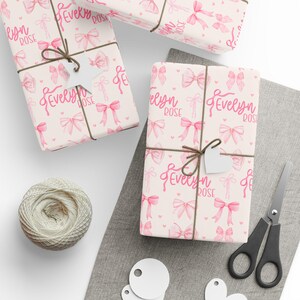 Custom Gift Wrap for Girl Wrapping Paper Pink Bows Birthday Decorations Coquette Birthday Gift Wrap Name Wrapping Paper Girl Birthday Party image 3