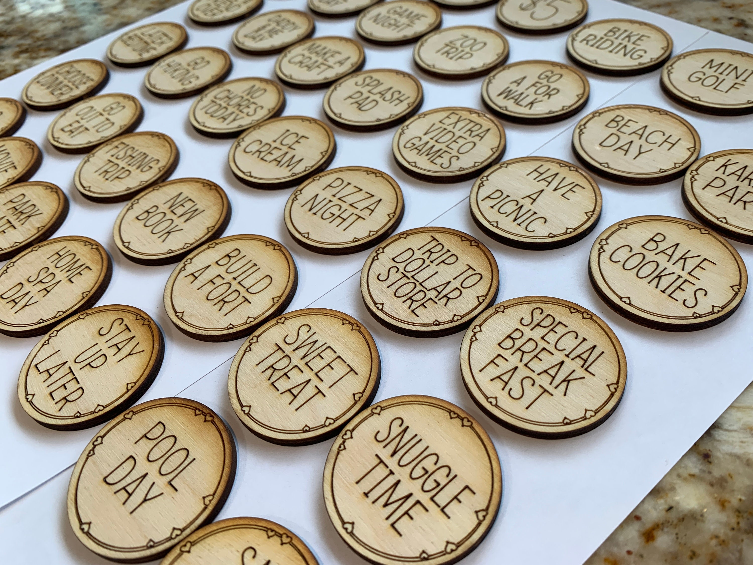 Easter Basket Egg Tokens Set of 42 | Easter Basket Stuffers | Wooden Easter Reward Coins | Egg Hunt Prizes and Rewards for Children