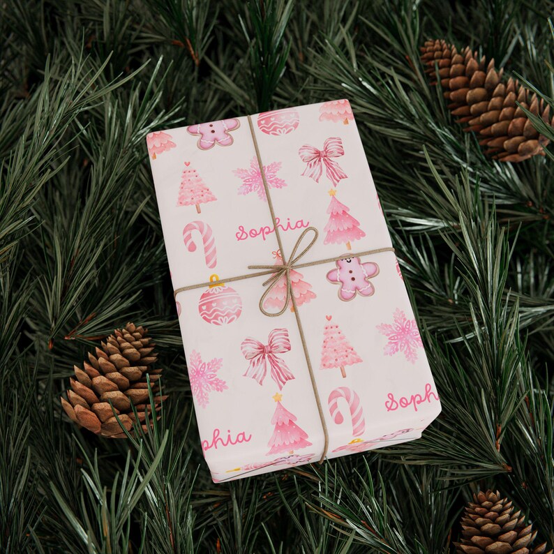 Personalized Pink Christmas Wrapping Paper Rolls Coquette Christmas
