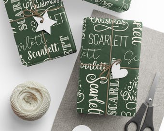 Custom Christmas Wrapping Paper With Name Forest Green Personalized Christmas Wrapping Paper for Children Holiday Gift Wrap With Name