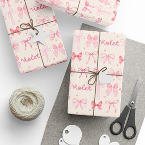 Custom Wrapping Paper with Name Girly Gift Wrap Coquette Birthday Gift Wrap Personalized Pink Bows Wrapping Paper Girly Birthday Supplies image 3