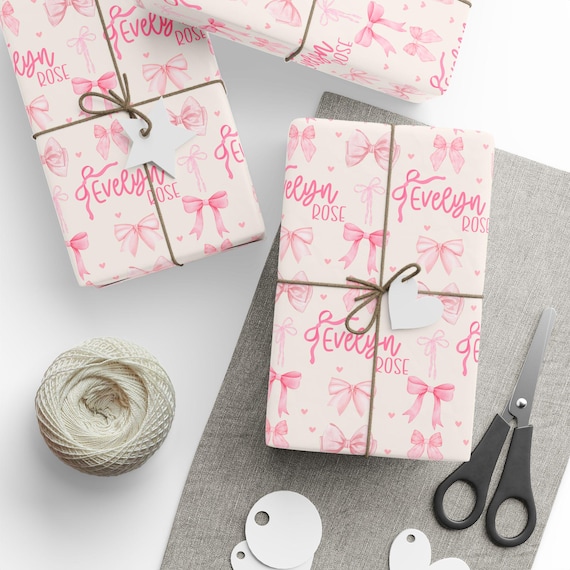 Custom Gift Wrap for Girl Wrapping Paper Pink Bows Birthday Decorations Coquette Birthday Gift Wrap Name Wrapping Paper Girl Birthday Party