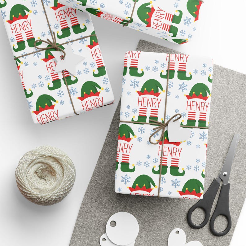 Custom Christmas Wrapping Paper for Children Personalized Elf Wrapping Paper With Name Unique Gift Wrap Children Holiday Gift Wrap With Name 画像 8
