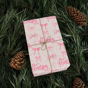 Custom Gift Wrap for Girl Wrapping Paper Pink Bows Birthday Decorations Coquette Birthday Gift Wrap Name Wrapping Paper Girl Birthday Party image 4