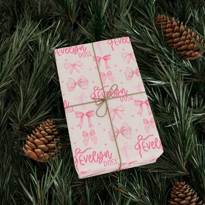 Custom Gift Wrap for Girl Wrapping Paper Pink Bows Birthday Decorations Coquette Birthday Gift Wrap Name Wrapping Paper Girl Birthday Party image 5
