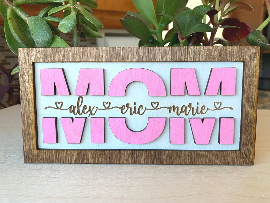 Personalized Mom Gift Wood Sign With Engraved Kid Names Custom Gift for ...