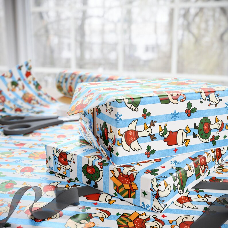 Goose Christmas Wrapping Paper Silly Goose Gift Wrapping Paper Children Holiday Gift Wrap Funny Christmas Gift for Friends Funny Gift Wrap image 3
