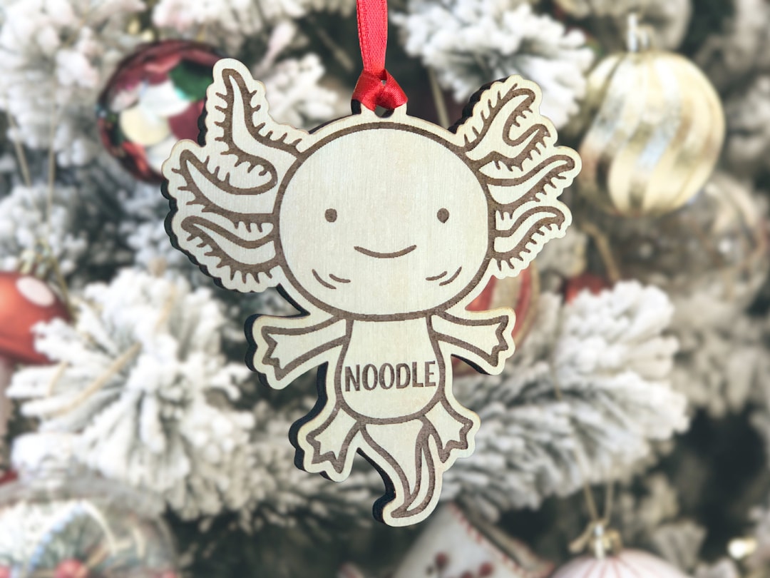 Axolotl Christmas Ornament Wood Engraved Custom Axolotl Ornament
