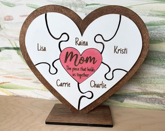 Personalized Mom Heart Puzzle | Custom Mother's Day Gift 3D Wood