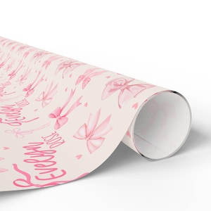 Custom Gift Wrap for Girl Wrapping Paper Pink Bows Birthday Decorations Coquette Birthday Gift Wrap Name Wrapping Paper Girl Birthday Party image 2