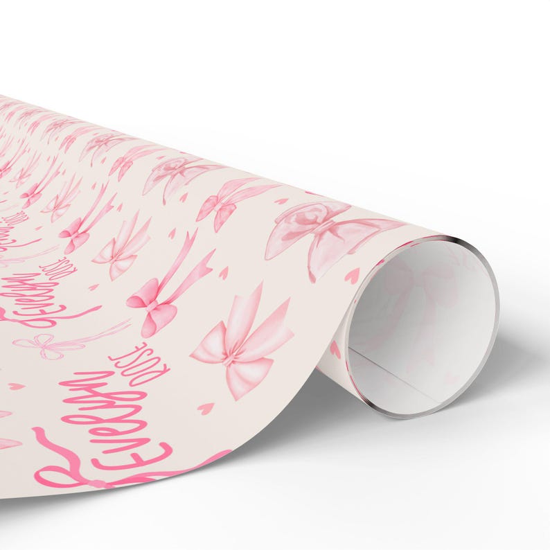 Custom Gift Wrap for Girl Wrapping Paper Pink Bows Birthday Decorations Coquette Birthday Gift Wrap Name Wrapping Paper Girl Birthday Party image 2