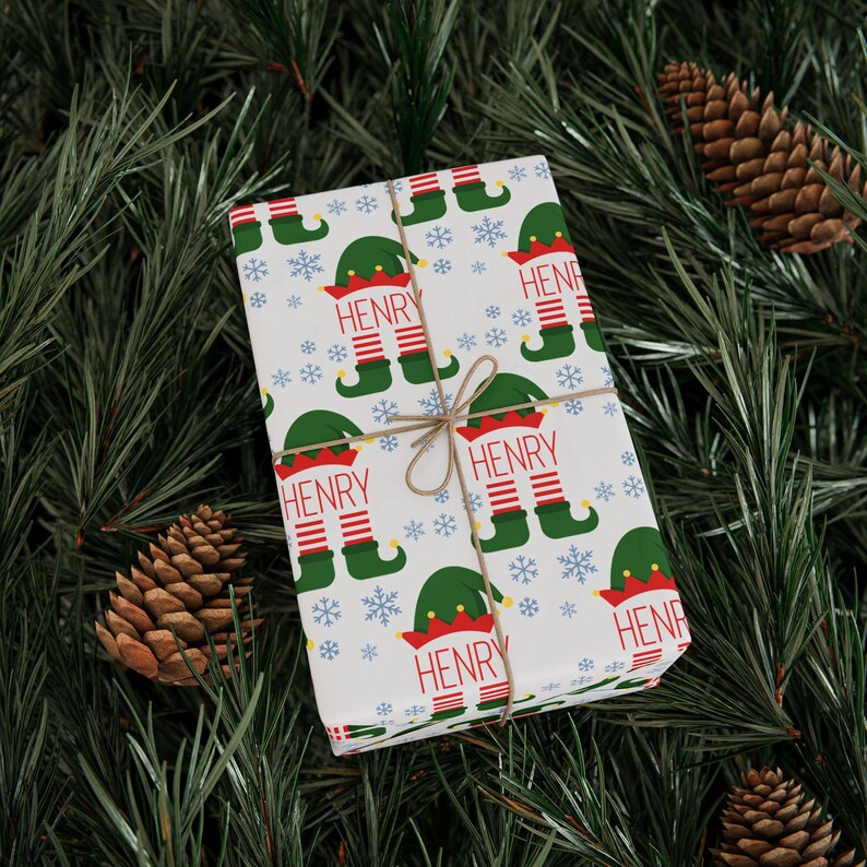 Custom Christmas Wrapping Paper for Children Personalized Elf Wrapping Paper With Name Unique Gift Wrap Children Holiday Gift Wrap With Name 画像 4