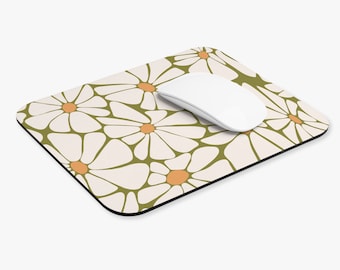 Retro Floral Mousepad Daisy Mousepad Retro Office Decor Floral Desk Accessories Retro Office Decor Retro Aesthetic Cute Mousepad Olive Green
