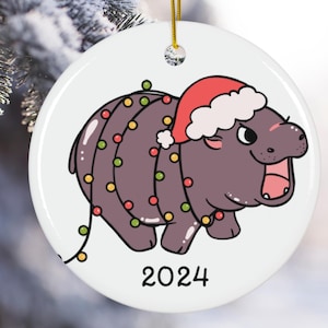 Hippo Ornament 2024 Baby Hippo Christmas Gift Pygmy Hippo Lover Gift Cute Hippo Ornament Hippopotamus Ceramic Ornament