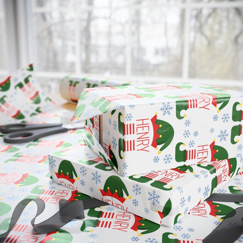 Custom Christmas Wrapping Paper for Children Personalized Elf Wrapping Paper With Name Unique Gift Wrap Children Holiday Gift Wrap With Name 画像 3