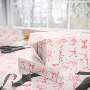Custom Wrapping Paper with Name Girly Gift Wrap Coquette Birthday Gift Wrap Personalized Pink Bows Wrapping Paper Girly Birthday Supplies image 4