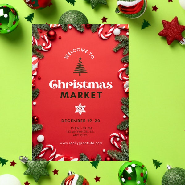 Red Green White Modern Christmas Market Invitation Flyer