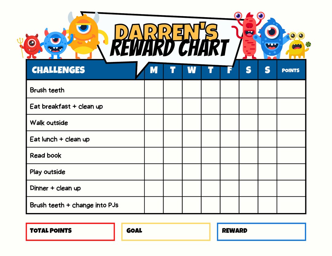 Printable Little Monsters Reward Chart for Children - Etsy