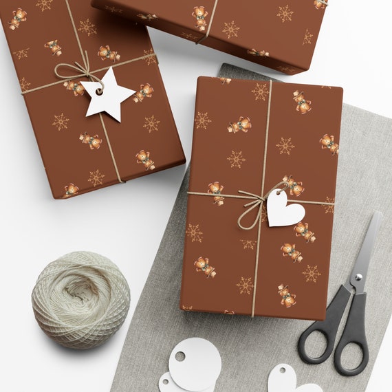 Adorable Gingerbread Man and Snowflake Wrapping Paper. Christmas Wrapping  Paper 