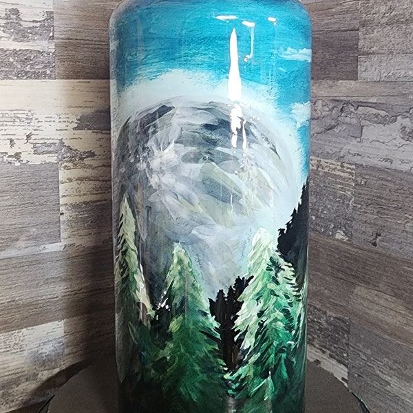 Custom stainless hand painted scene 32oz water bottle custom made coffee cup stainless tumbler hand made art custom idea limited edition