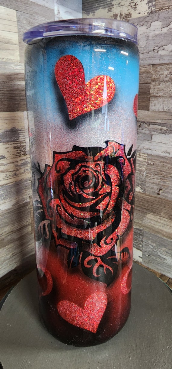 Valentine heart peekaboo 20oz tumbler custom made coffee cup stainless tumbler hand made art custom idea limited edition hand painted