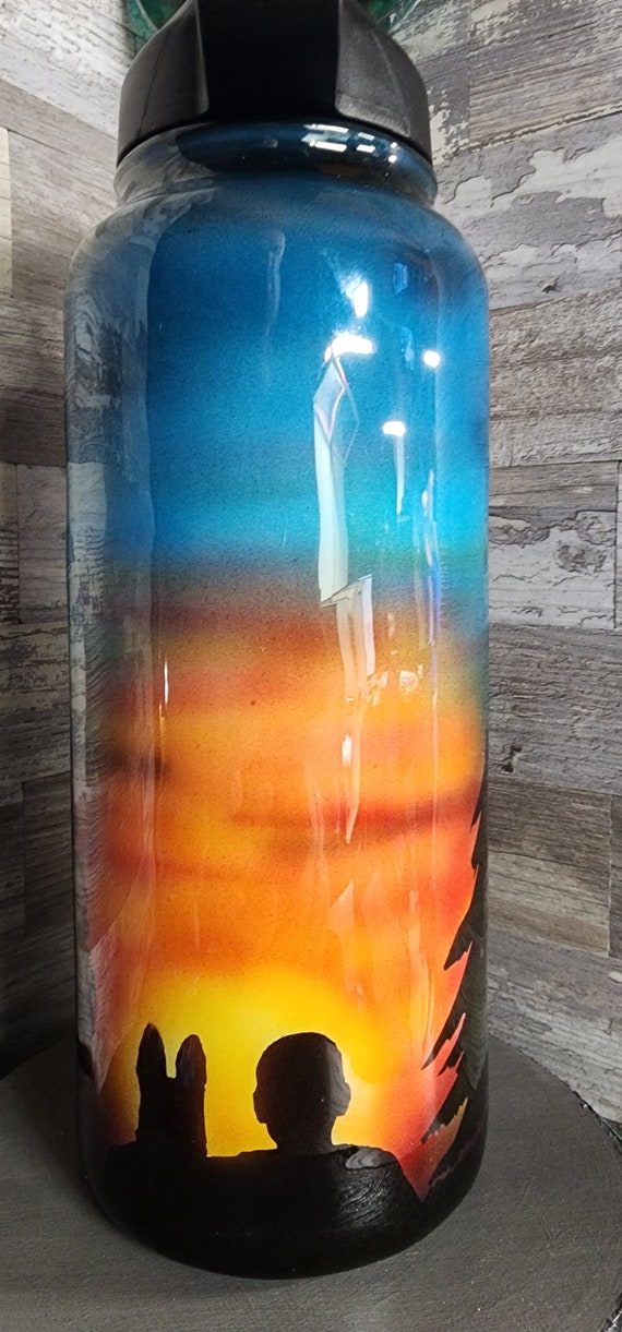 Airbrushed sunset boy and his dog tumbler custom made coffee cup stainless tumbler hand made art custom idea limited edition hand painted