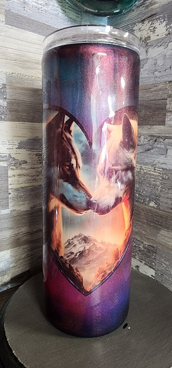 Stainless wolf 20oz tumbler custom made coffee cup stainless tumbler hand made art custom idea limited edition hand painted